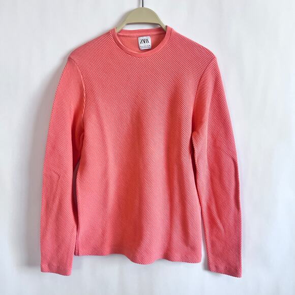 ZARA MENS TEXTURED OTTOMAN LONG SLEEVE CREW NECK SWEATER ORANGE SIZE MEDIUM - Picture 1 of 10